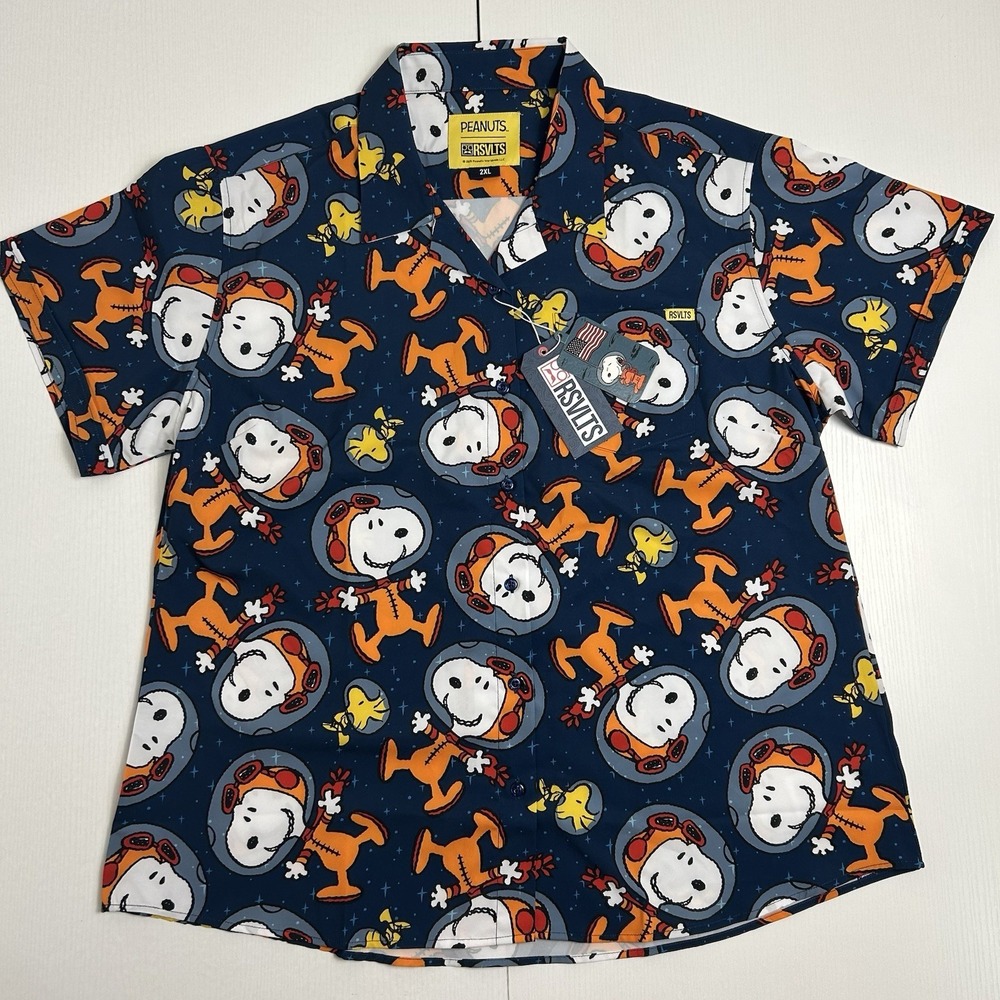 RSVLTS Womens Shirt Peanuts Sz 2XL Kunuflex Button Down Snoopy Woodstock